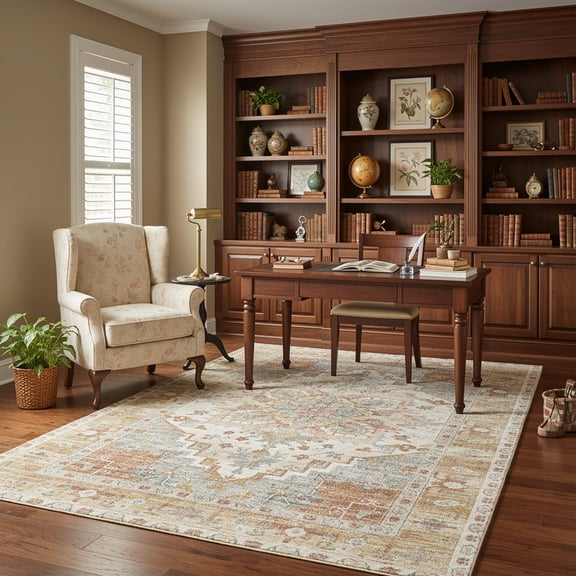 Kokia 6'x9' Oriental Area Rug Living Room Washable Non Slip Boho Soft Rugs Bedroom Dining Room Decor-Orange