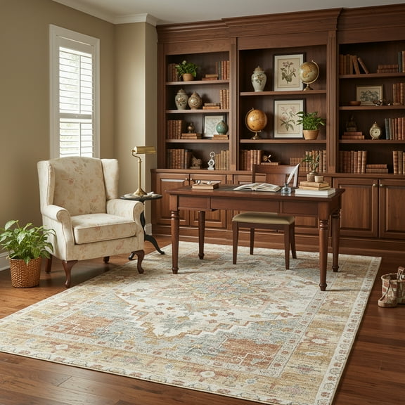 Kokia 6'x9' Oriental Area Rug Living Room Washable Non Slip Boho Soft Rugs Bedroom Dining Room Decor-Orange
