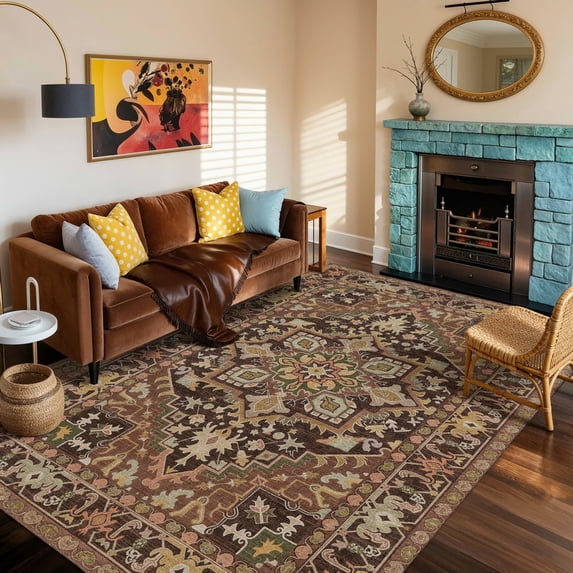 Kokia 6'x9' Oriental Area Rug Living Room Washable Non Slip Boho Soft Rugs Bedroom Dining Room Decor-Walnut