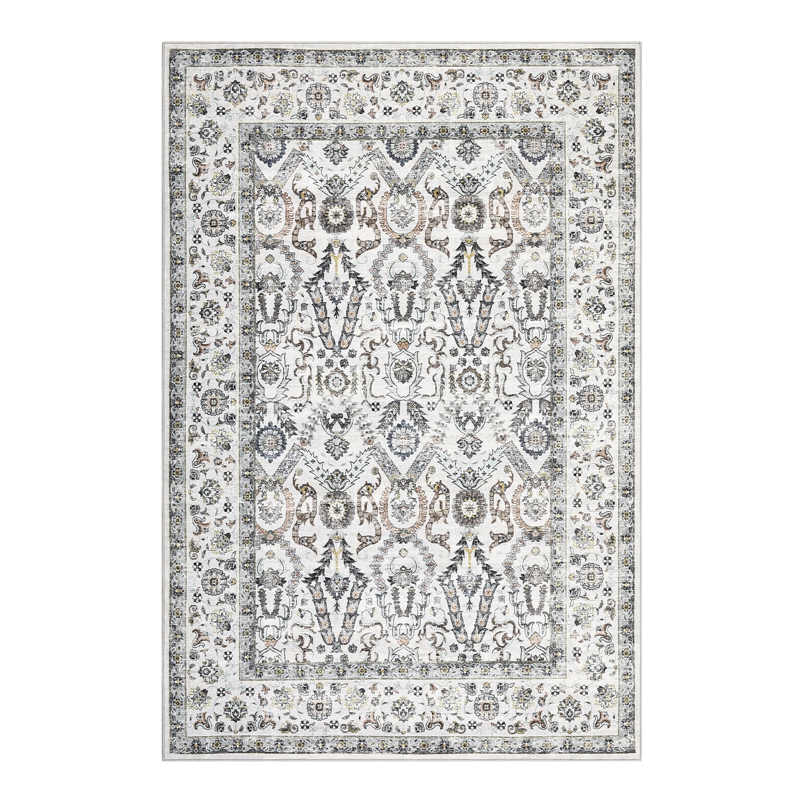 Garvee 6x9 Persian Vintage Area Rug, Washable Low Pile with Non-Slip Backing, Kid & Pet Friendly Carpet for Living Room, Bedroom, Light Gray
