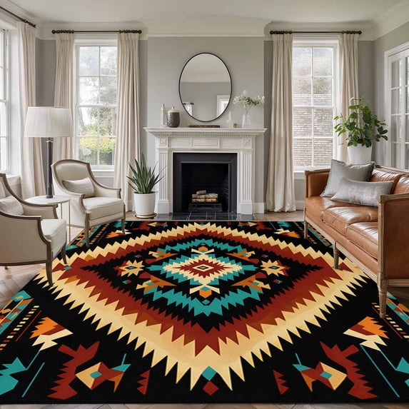 6x9 Retro Geometric Yellow Green Texture Large Area Rug for Living Room ...