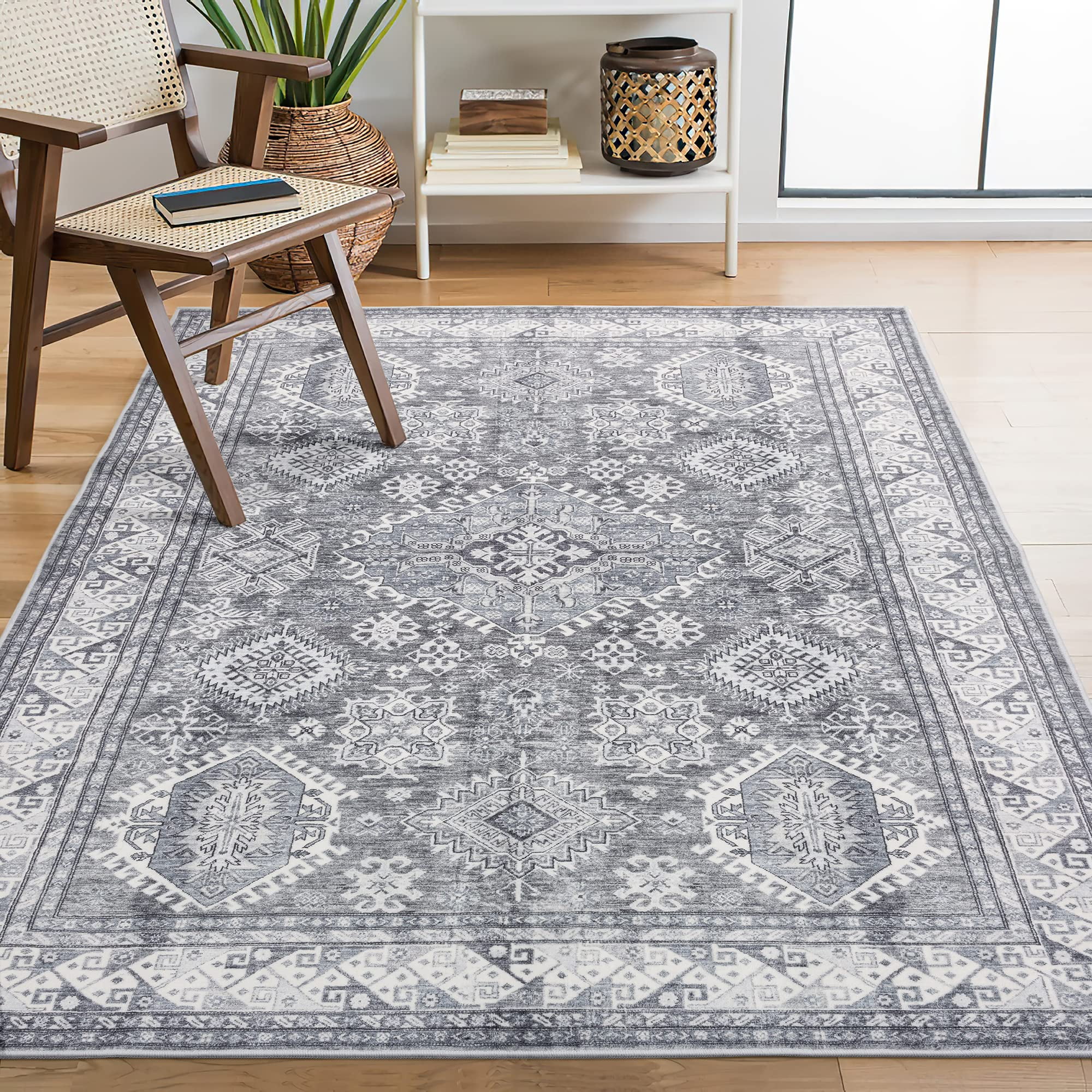 Rugs USA Grey Buckaroo Santina Washable Colorful rug - Bohemian Rectangle  4' x 6' - Yahoo Shopping
