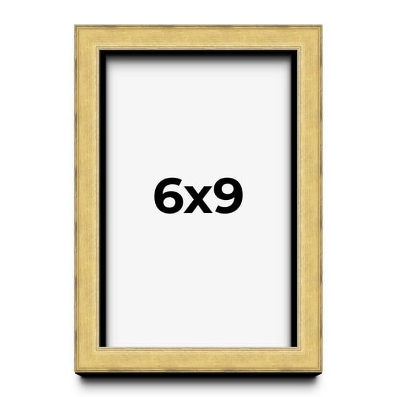 6x9 Shadow Box Frame Gold | 1.375 Inches Deep Real Wood Contemporary Shadowbox Display Frame | UV