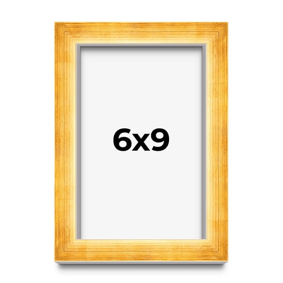 6x9 Shadow Box Frame Gold | 1.625 Inches Deep Real Wood Traditional Shadowbox Display Frame | UV