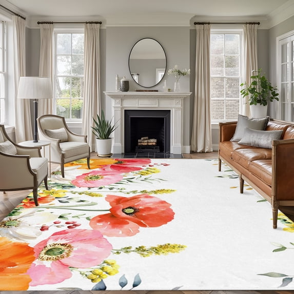 6x9 Spring Flowers Orange Red Large Area Rug for Living Room, Washable ...