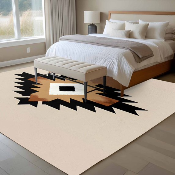 6x9 Washable Area Rug, Abstract Ethnic Non-Slip Large Rectangle Rug for Living Room Dining Room, Vintage Black Brown Bohemian Pattern Indoor Floor Mat for Home Decor