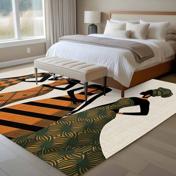 6x9 Washable Area Rug, African Women Non-Slip Large Rectangle Rug for Living Room Dining Room, Black Women Indoor Floor Mat for Home Decor