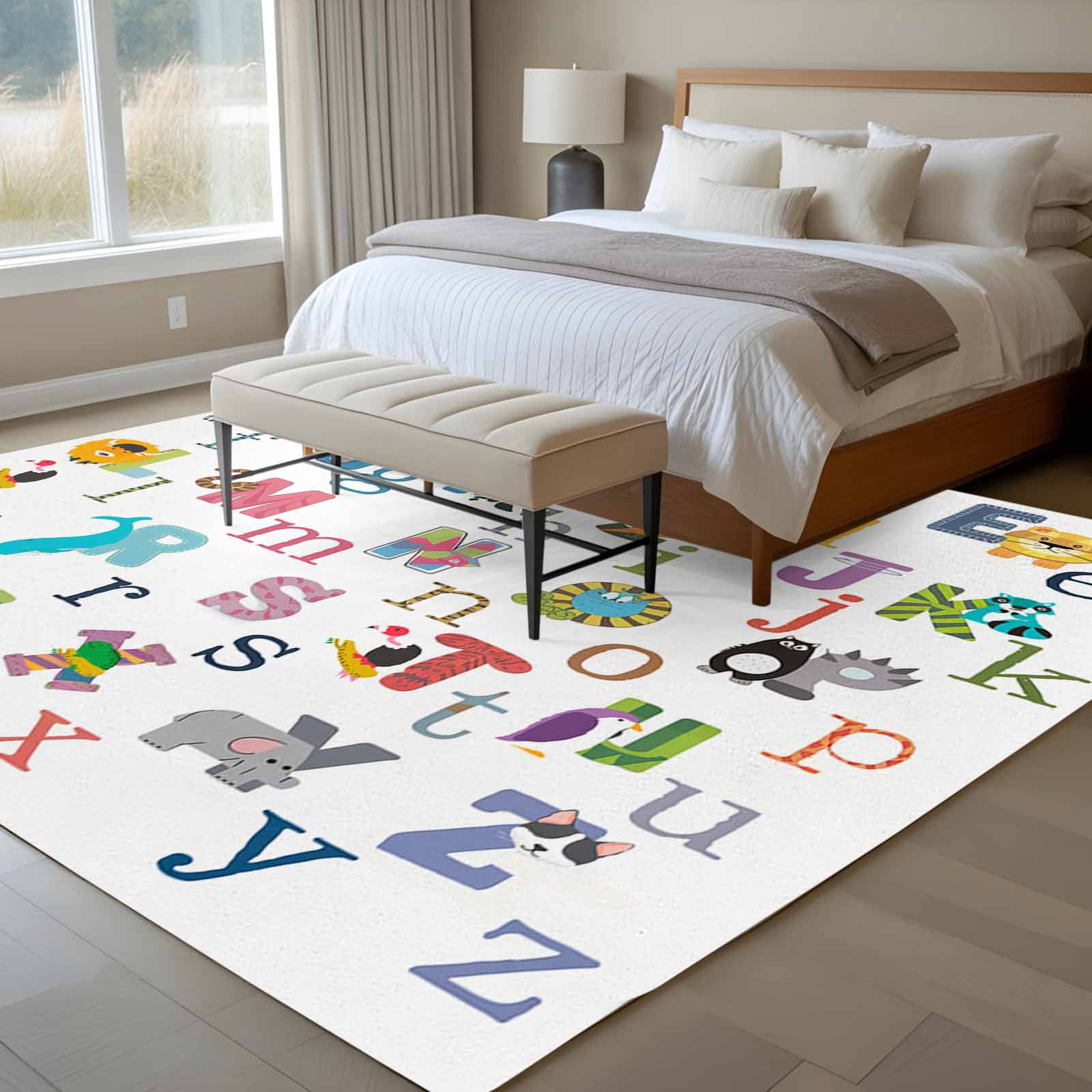 6x9 Washable Area Rug, Alphabet Letter Non-Slip Large Rectangle Rug for ...