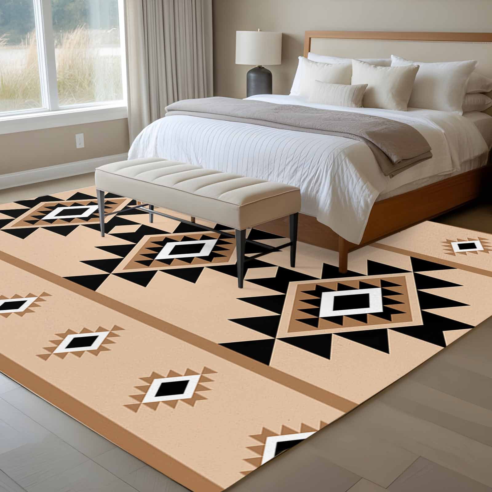 6x9 Washable Area Rug, Aztec Triangle Pattern Non-Slip Large Rectangle ...