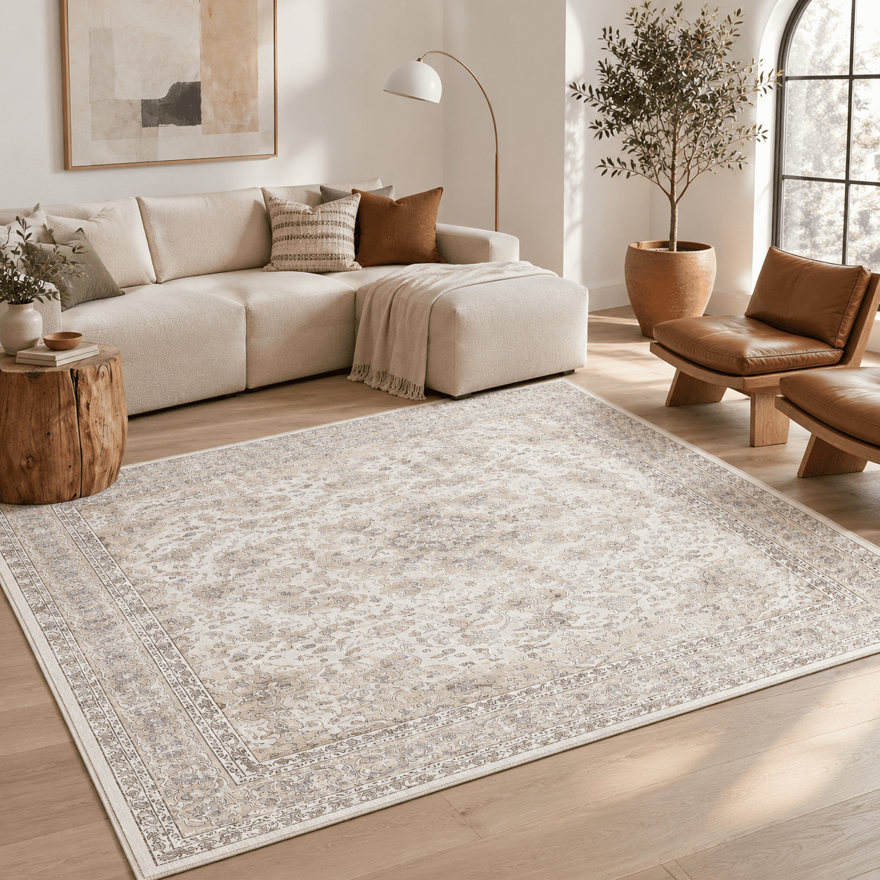 6x9 Washable Area Rug Beige Grey Non Slip Vintcarpet - Walmart.com