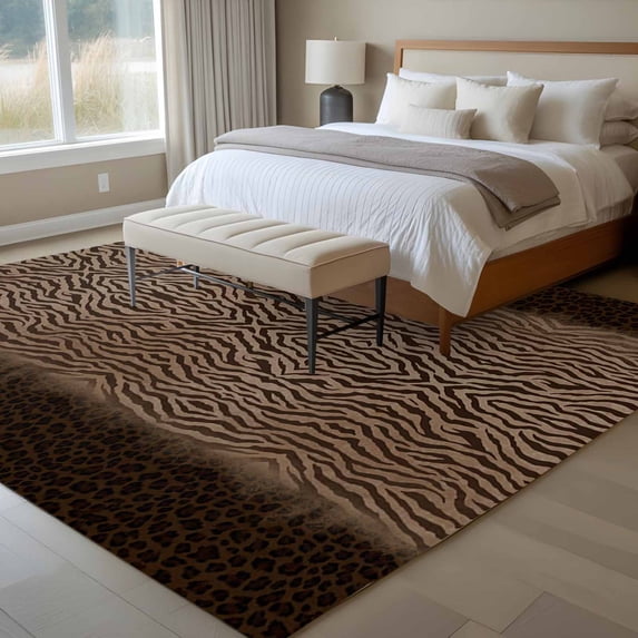 6x9 Washable Area Rug, Brown Zebra Stripe Non-Slip Large Rectangle Rug for Living Room Dining Room, Country Vintage Animal Skin Print Indoor Floor Mat for Home Decor