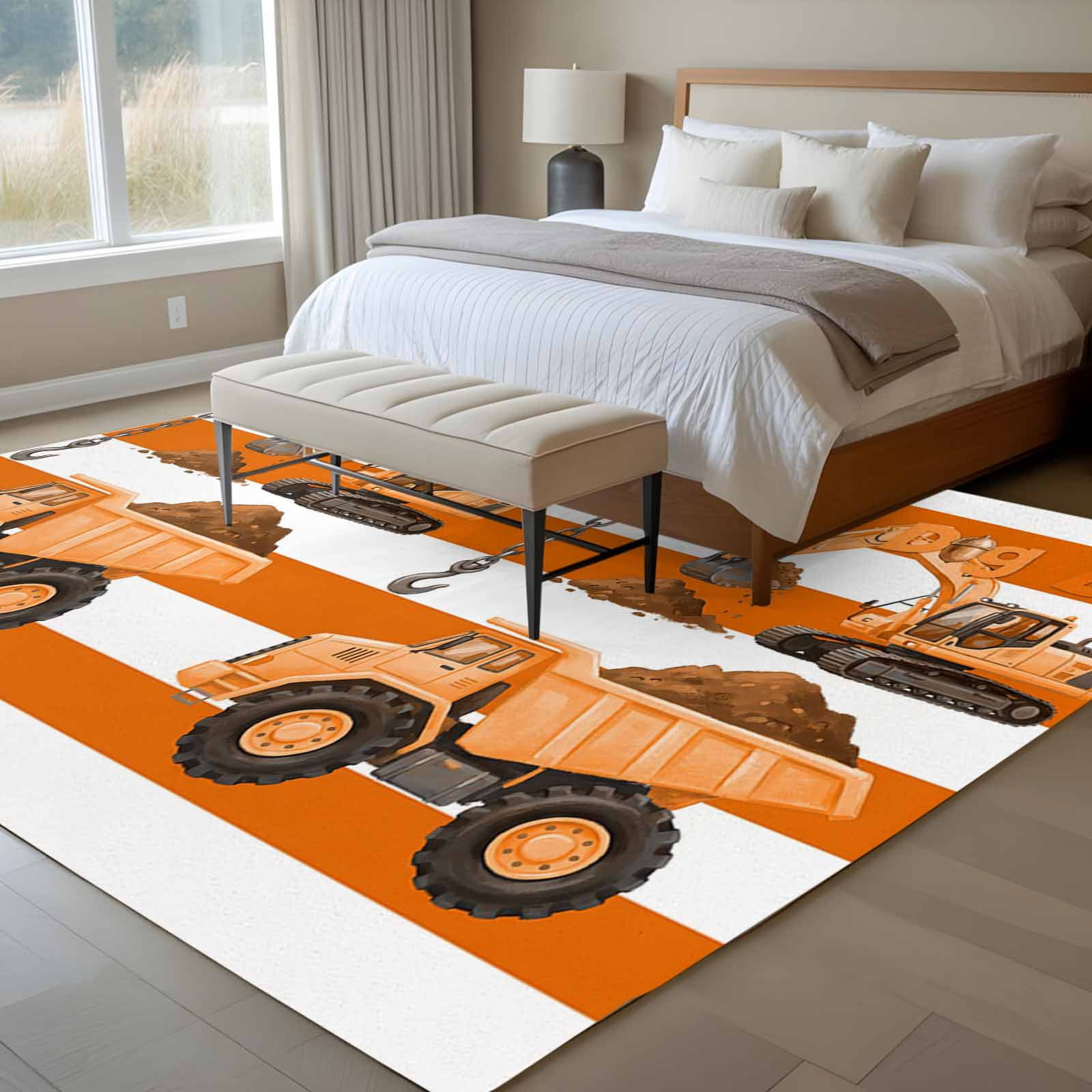 6x9 Washable Area Rug, Cartoon Engineering Non-Slip Large Rectangle Rug ...