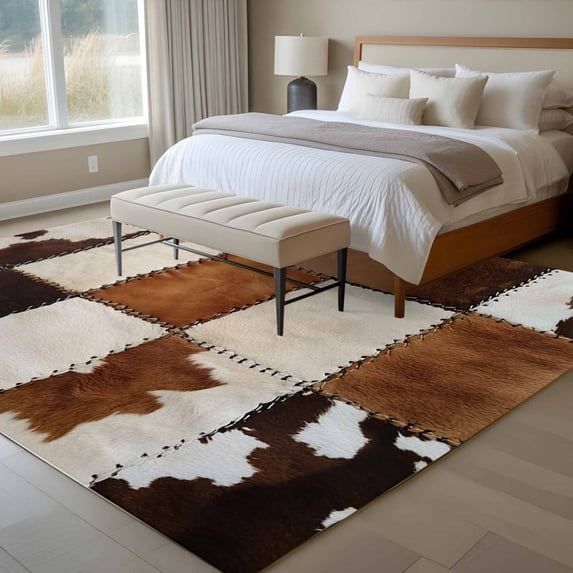6x9 Washable Area Rug, Denim Cow Non-Slip Large Rectangle Rug for Living Room Dining Room, Western Cowboy Indoor Floor Mat for Home Decor