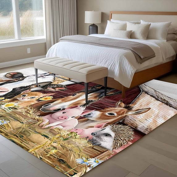 6x9 Washable Area Rug, Farmhouse Animal Non-Slip Large Rectangle Rug for Living Room Dining Room, Pig Cat Cow Indoor Floor Mat for Home Decor