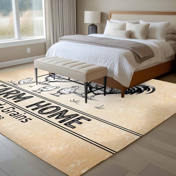 6x9 Washable Area Rug, Farmhouse Chicken Non-Slip Large Rectangle Rug for Living Room Dining Room, Farm Home Vintage Brown Gradient Indoor Floor Mat for Home Decor