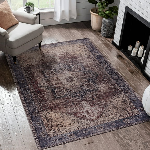 6x9 Washable Area Rug - Non-slip, , For Dining Room, Bedroom Burgundy Hallway, Kitchen