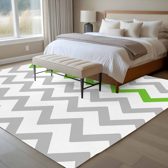 6x9 Washable Area Rug, St. Patrick's Non-Slip Large Rectangle Rug for Living Room Dining Room, Day Geometric Zig Zag Green Gray Stripes Indoor Floor Mat for Home Decor