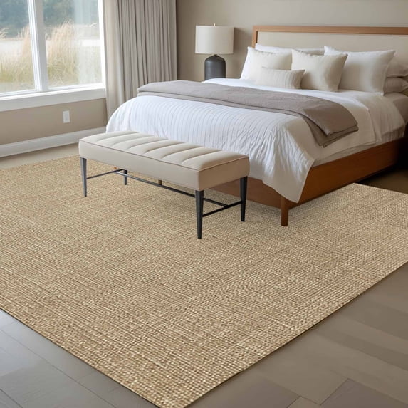 6x9 Washable Area Rug, Vintage Linen Non-Slip Large Rectangle Rug for Living Room Dining Room, Pastoral Brown Linen Texture Farmhouse Indoor Floor Mat for Home Decor