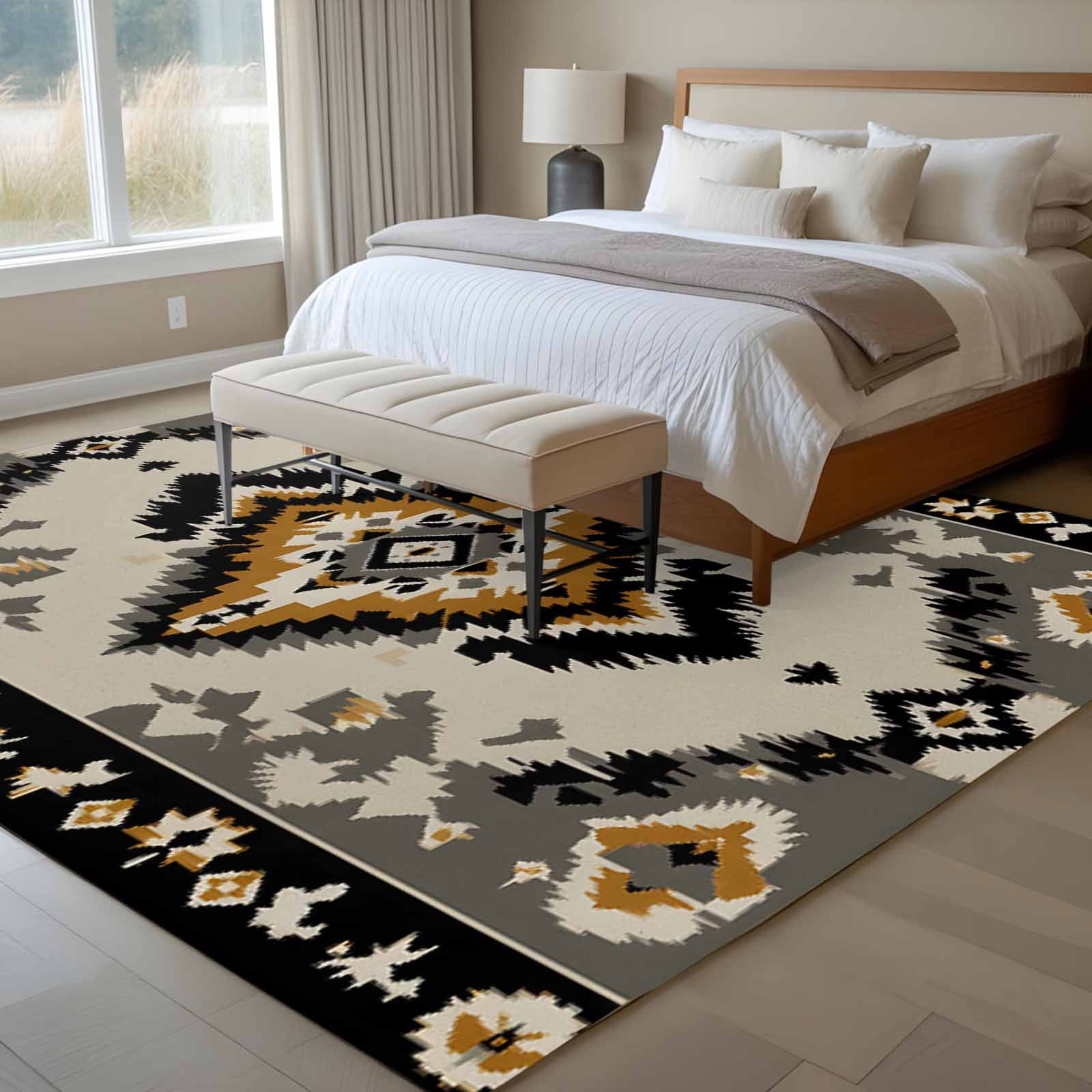 6x9 Washable Area Rug, Vintage Pattern Non-Slip Large Rectangle Rug for ...