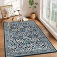 thumbnail image 1 of 6x9 Washable Area Rug for Living Room, Floral Dining Room Rugs for Under Table, Low Pile Non-Slip Stain Resistance Floor Carpet for Bedroom, Blue, 1 of 7