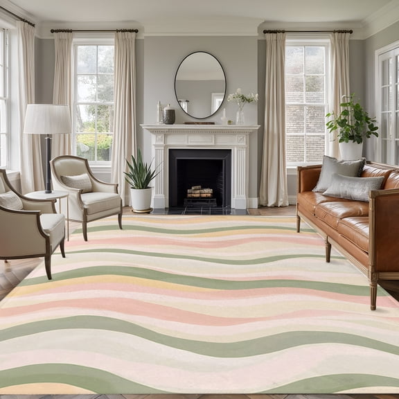 6x9 Watercolors Pink Green Large Area Rug for Living Room, Washable Non Slip Low Pile Soft Large Rug for Bedroom Dining Room, Abstract Art Open Floor Rug