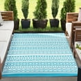 thumbnail image 1 of 6x9 Waterproof, Reversible Plastic Straw Outdoor Rugs for Patios | Also for Camping, RV, Deck, Porch, Balcony, Camp, Patio | Aqua, Stripe | Size: 5'11'' x 8'10'', 1 of 7