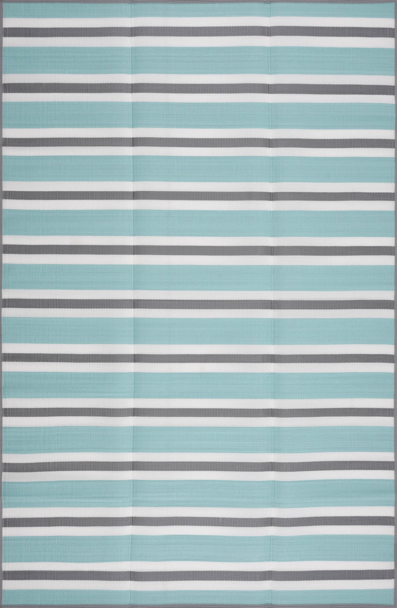 Luna Contemporary Stripe Sky and Gray Polypropylene Reversible Plastic Straw Outdoor Area Rug, 5'11'' x 8'11'' Rectangle