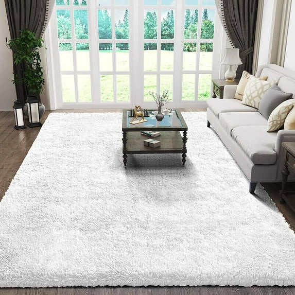 6x9 White Rugs for Living Room, Large Fluffy Shag Fuzzy Plush Soft Living Room Area Rugs, Floor Shaggy Carpets for Bedroom, Carpet for Kids Boys Girls Dorm Nursery Home Decor Aesthetic