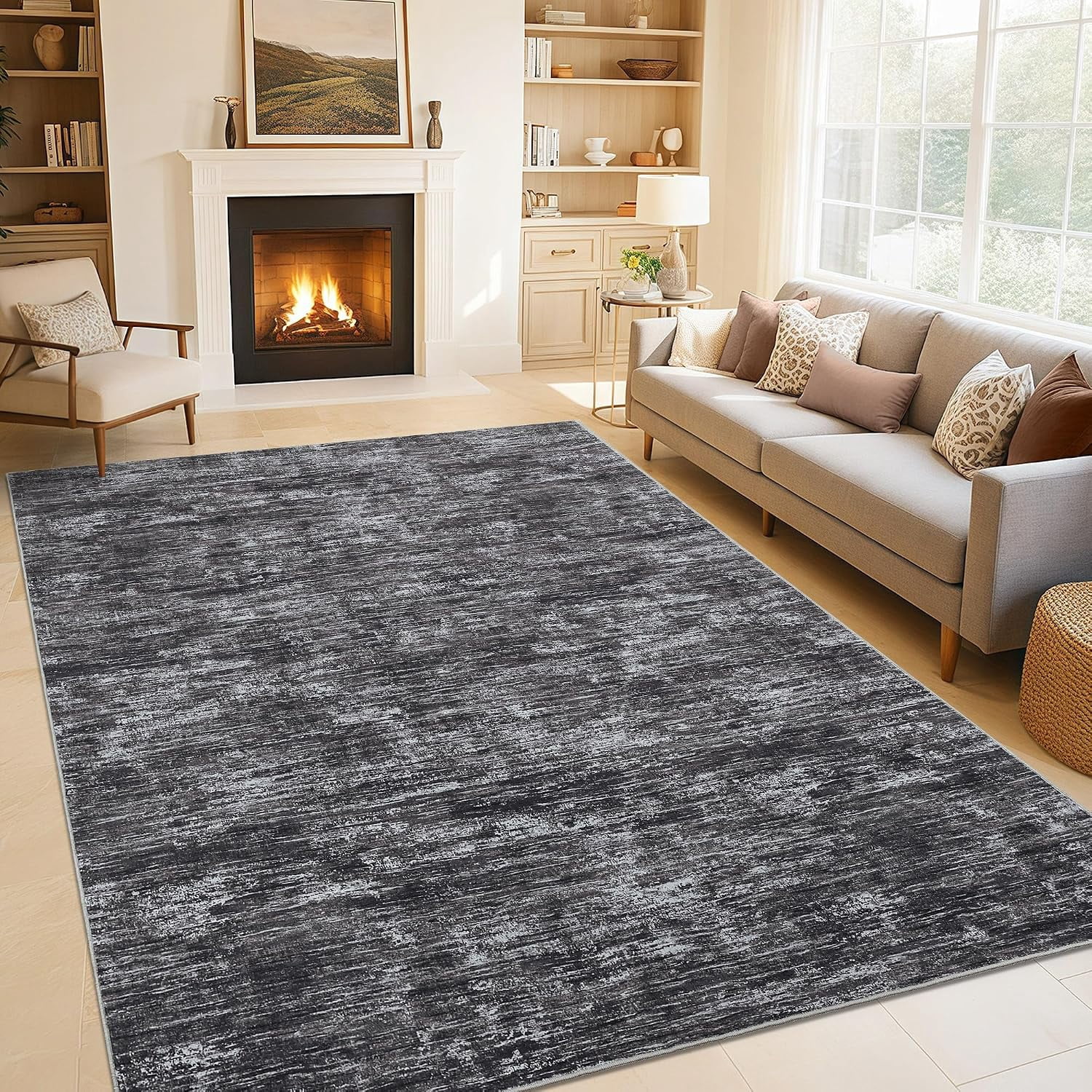 6x9 ft Modern Abstract Area Rug, Washable Low Pile Non-Slip Polyester ...