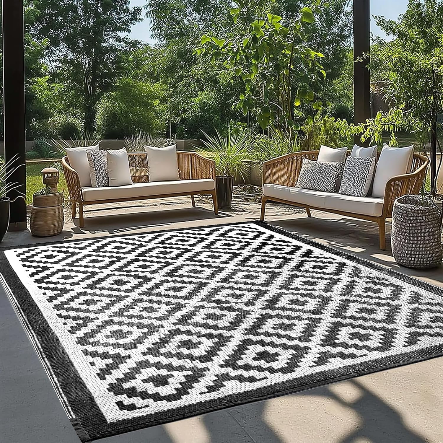 6x9 ft Outdoor Rug Waterproof, Plastic Straw Patio Carpet - UV ...