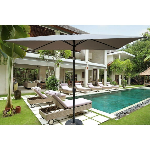 6x9 ft Patio Umbrella,Heavy Duty Outdoor Umbrella,Waterproof pool Umbrella With Crank and Push Button Tilt Without Flap For Garden Backyard Pool Swimming Pool Market,Medium Grey