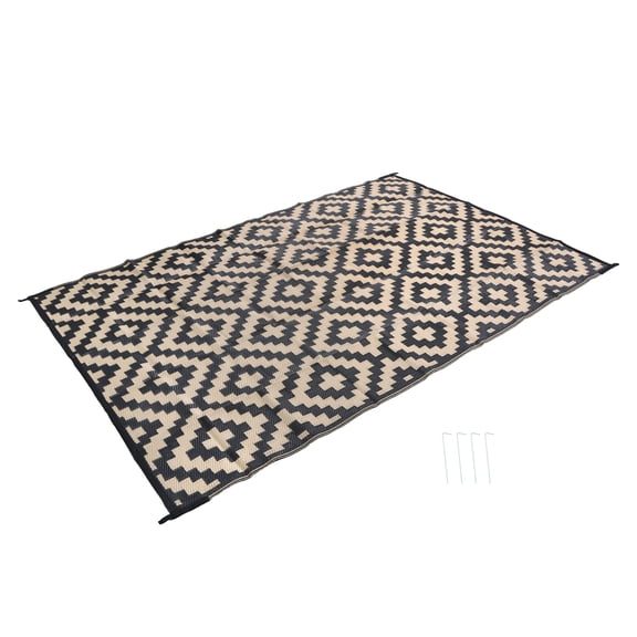 6x9 ft Waterproof Outdoor Rug Outdoor Plastic Straw Rug Carpet Black & Beige