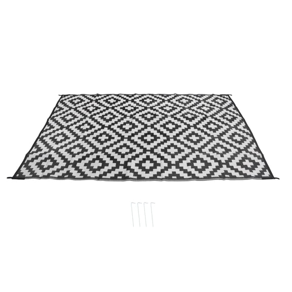 6x9 ft Waterproof Outdoor Rug Outdoor Plastic Straw Rug Carpet Black & White
