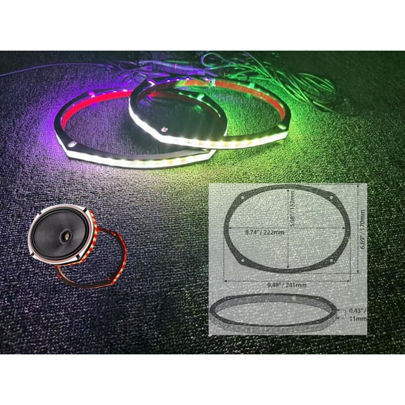 6x9" x2PCS SET CHASING Flowing LED Speaker Rings Lights Universal fitments for Cars Trucks Sandtoys Radio Audio Speaker Subwoofers Remote + Bluetooth Control