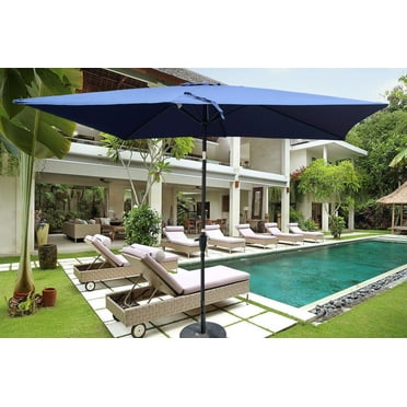 6x9FT Outdoor Rectangular Umbrella with with Crank and Push Button Tilt, Large Sun Patio Waterproof Umbrella for Deck Pool Backyard Garden, No Base Included, Navy Blue