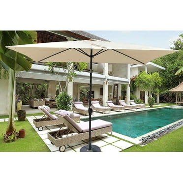 6x9FT Outdoor Rectangular Umbrella with with Crank and Push Button Tilt, Large Sun Patio Waterproof Umbrella for Deck Pool Backyard Garden, No Base Included, Tan