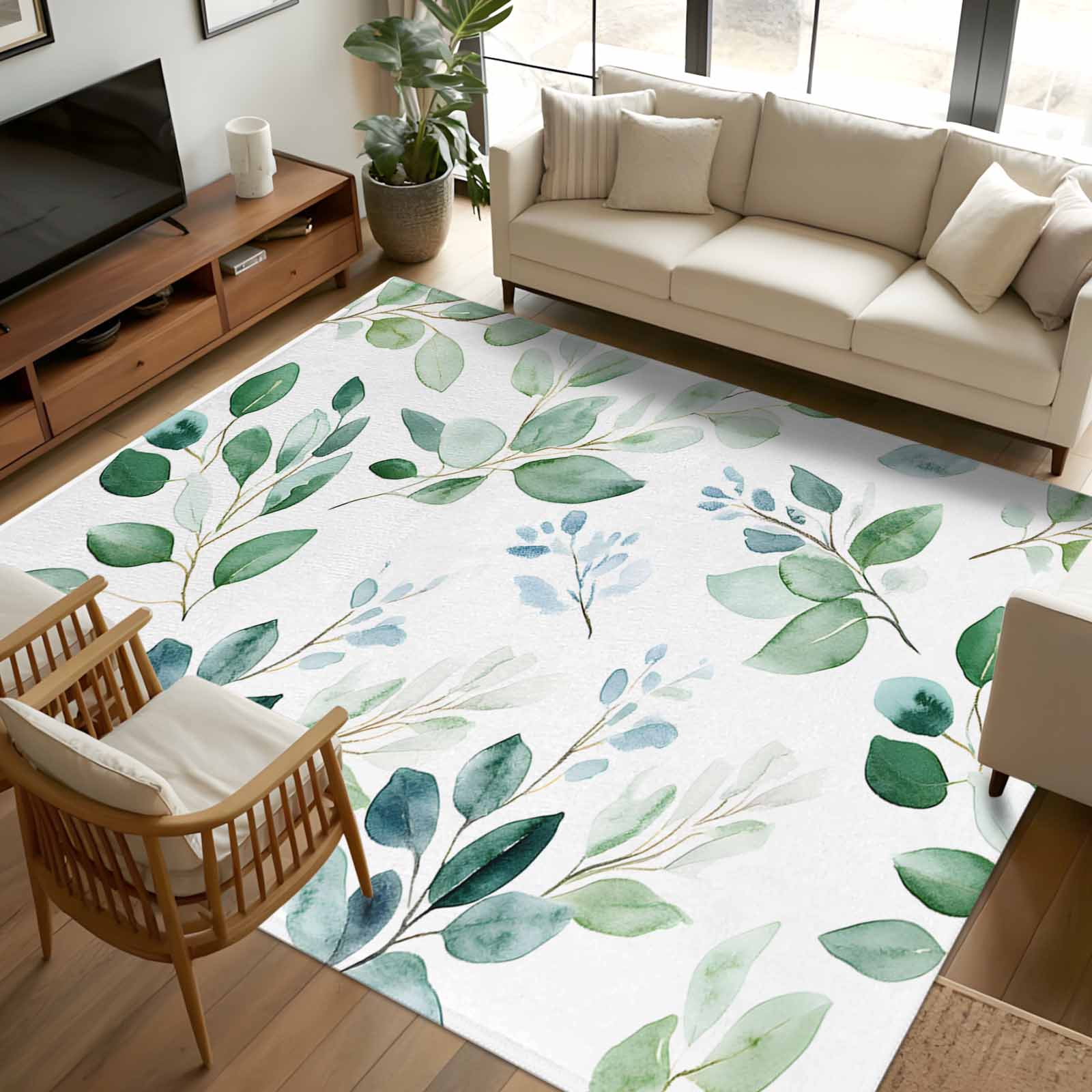 6x9Ft Area Rugs Eucalyptus Leaves Non-Skid Rubber Backing Large ...