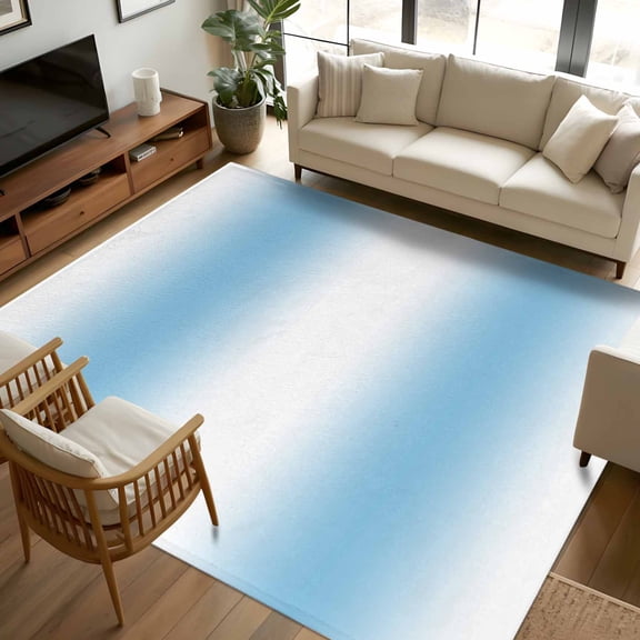 6x9Ft Area Rugs Sky Blue White Non-Skid Rubber Backing Large Rectangle Rugs - Living Room Bedroom Home Office, Gradient Vertical Stripes Minimalist Indoor Floor Mat Carpets Washable Rug