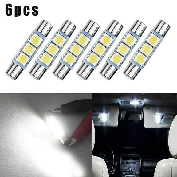 6xCar LED Bulb Sun Visor Makeup Mirror Lamps Xenon White 3SMD Fuse Light 12 V Super Bright LED Lamps 29mm 6641 6614F
