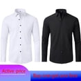 thumbnail image 1 of 6xl New Spring and summer elastic force non-iron men's long-sleeved business casual shirt solid color mercerized vertical shirt, 1 of 6