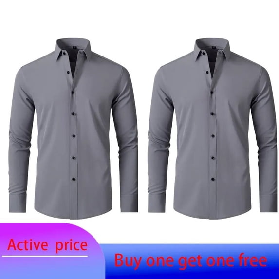 6xl New Spring and summer elastic force non-iron men's long-sleeved business casual shirt solid color mercerized vertical shirt