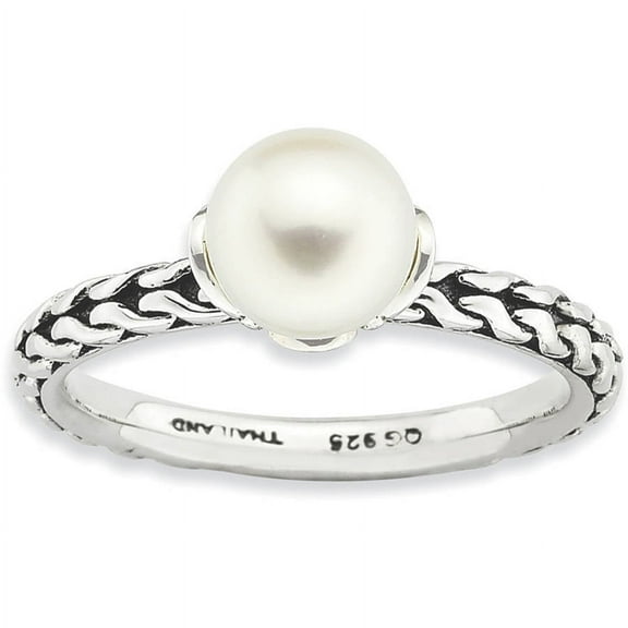 7.0-7.5mm White Freshwater Cultured Pearl Sterling Silver Ring