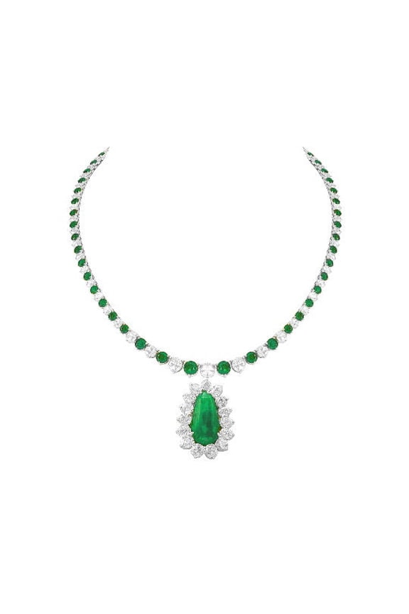 7.0 CARAT PEAR SHAPE Emerald And Diamonds Necklace,925 Sterling Silver Necklace,Emerald Necklace,Emerald Diamonds Necklace,Wedding Necklace