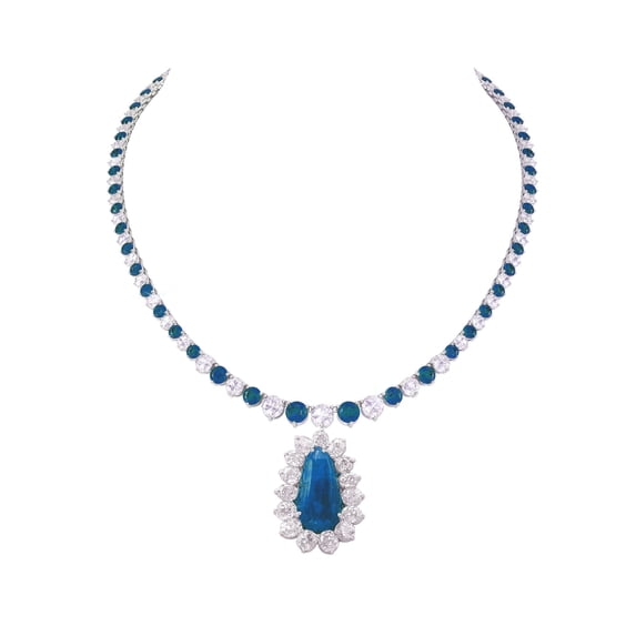 7.0 CT PEAR Shape Sapphire & Diamond Necklace,Silver Necklace,Sapphire Wedding Necklace,14k Gold Plated Over Necklace,Valentine Gift For Her