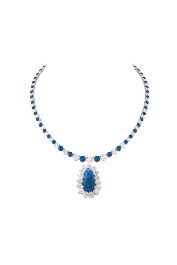 7.0 CT PEAR Shape Sapphire & Diamond Necklace,Silver Necklace,Sapphire Wedding Necklace,14k Gold Plated Over Necklace,Valentine Gift For Her