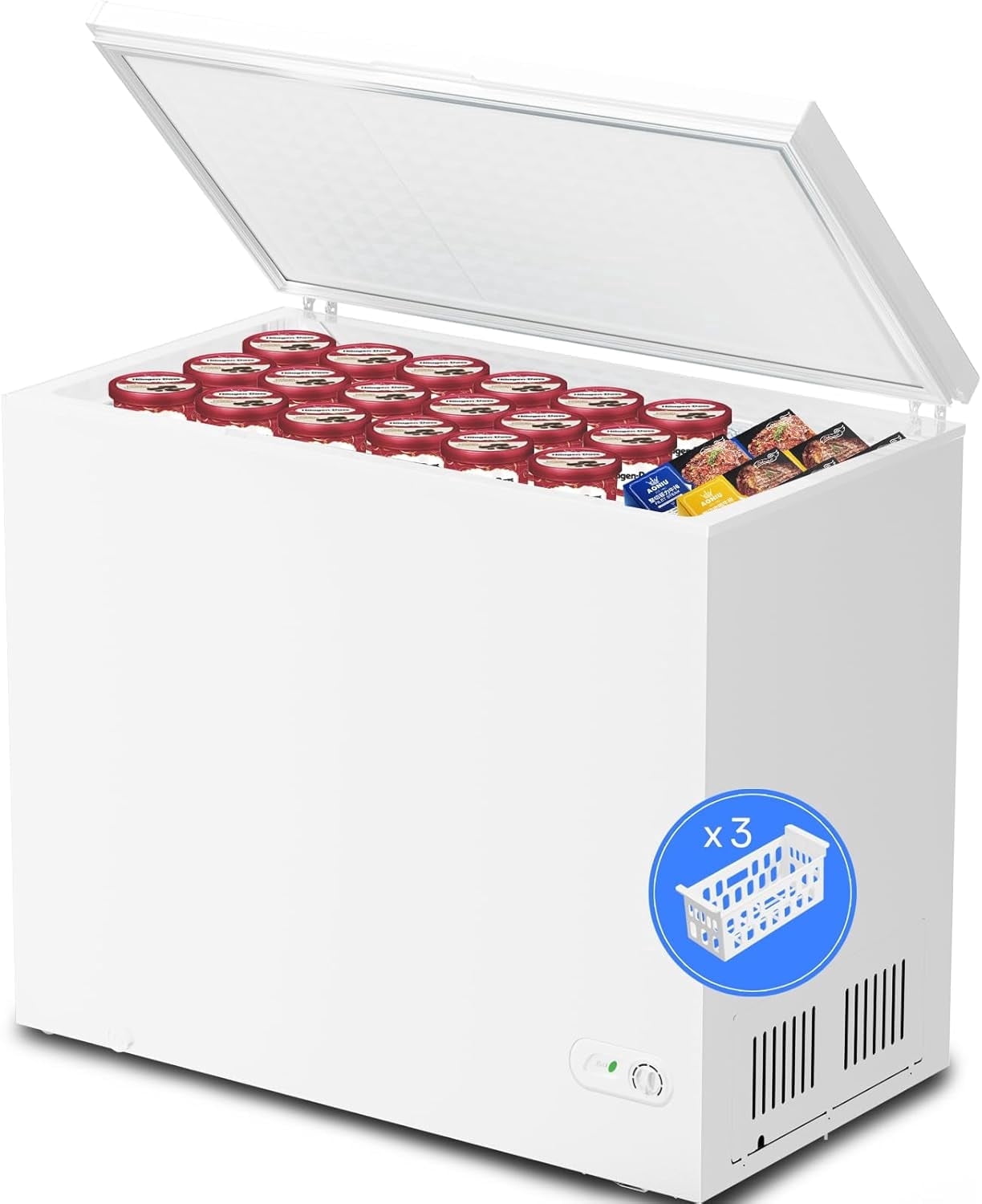 7.0 Cu Ft Chest Freezer with 3 Removable Basket & Defrost Drain,Energy Efficient & Quiet Mini Freezer with 7 Adjustable Thermostat,Compact Deep Freezer for Home,Apartment and Garage - White