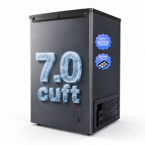 7.0 Cu Ft Chest Freezer - Energy Saving Quiet Top Open Door Mini Freezer Adjustable 6 Thermostat - Compact Small Deep Freezer w/Removable Basket and Defrost Water Drain for Home/Apartment/Garage