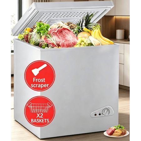 GGTB 5 Cu.ft Chest Freezer, Top Open Door, Adjustable Temperature (7 Settings), White