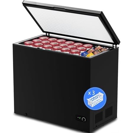 7.0 Cu Ft Deep Freezer with 3 Removable Basket & Defrost Drain,Energy Efficient & Quiet Mini Freezer with 7 Adjustable Thermostat,Compact Chest Freezer for Home,Apartment and Garage - Black