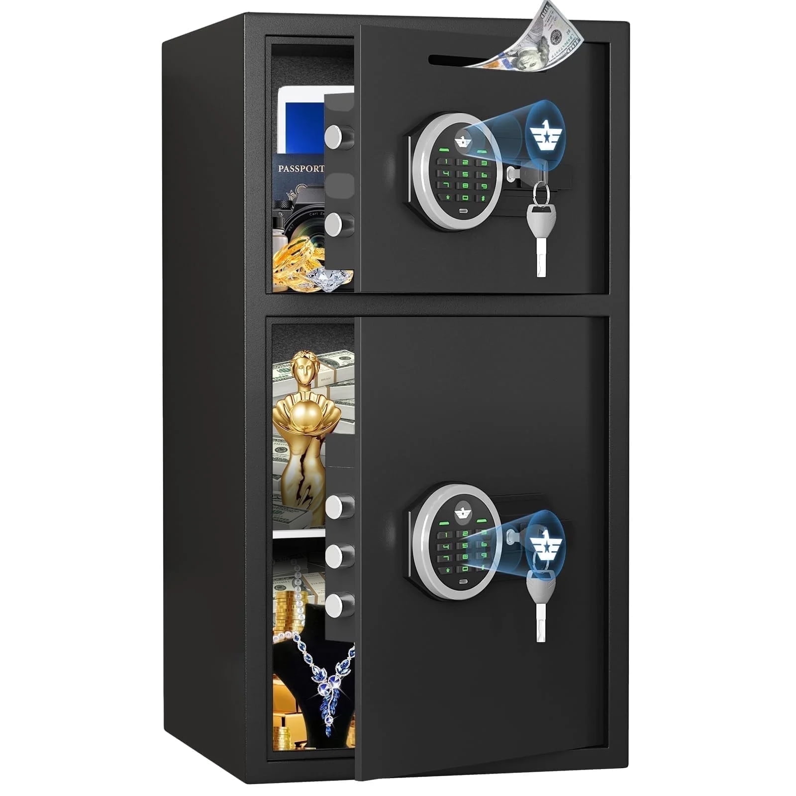 Kavey 7.0 Cu ft Fireproof Waterproof Safe Box, Dual Alarm, Deposit Slot, Backlit Keypad, Large Home Office Safe